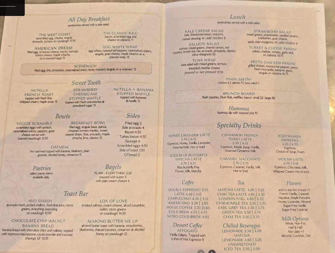 The Scene Coffee & Cocktails Restaurant Menu | Updated Prices & Full Menu
