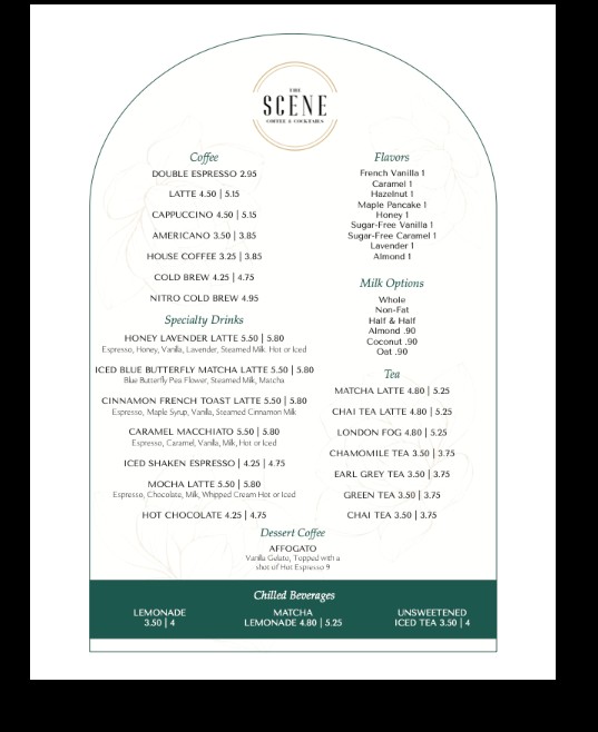 The Scene Coffee & Cocktails Restaurant Menu | Updated Prices & Full Menu