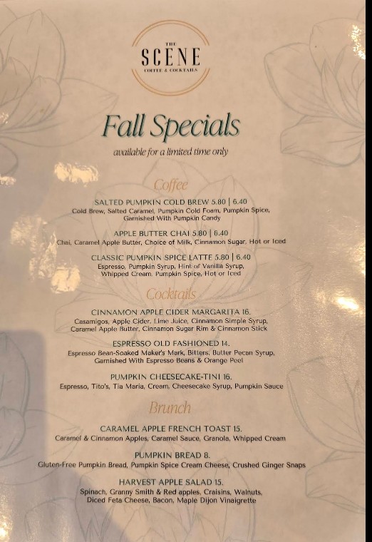 The Scene Coffee & Cocktails Restaurant Menu | Updated Prices & Full Menu